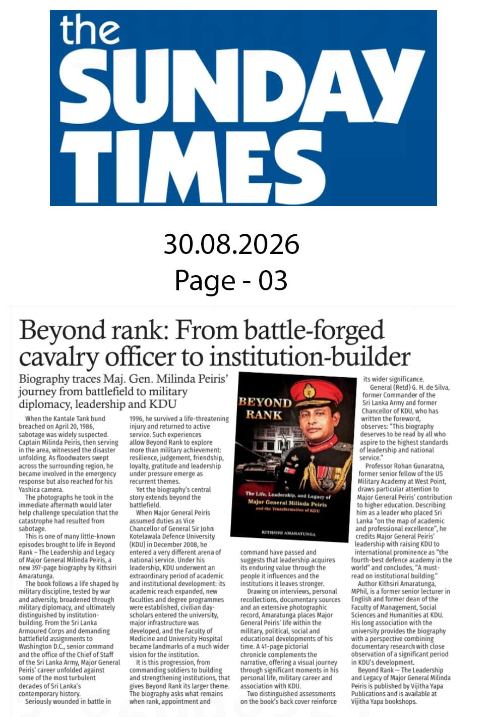 The Sunday Times clipping, 30 August 2026